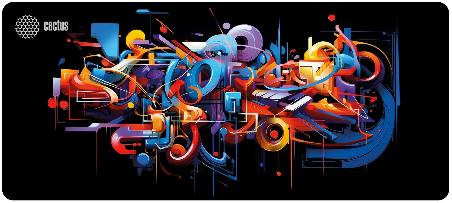 Коврик для мыши Cactus "Graffiti", нескользящий, с RGB-подсветкой, черный, 90 см x 40 см