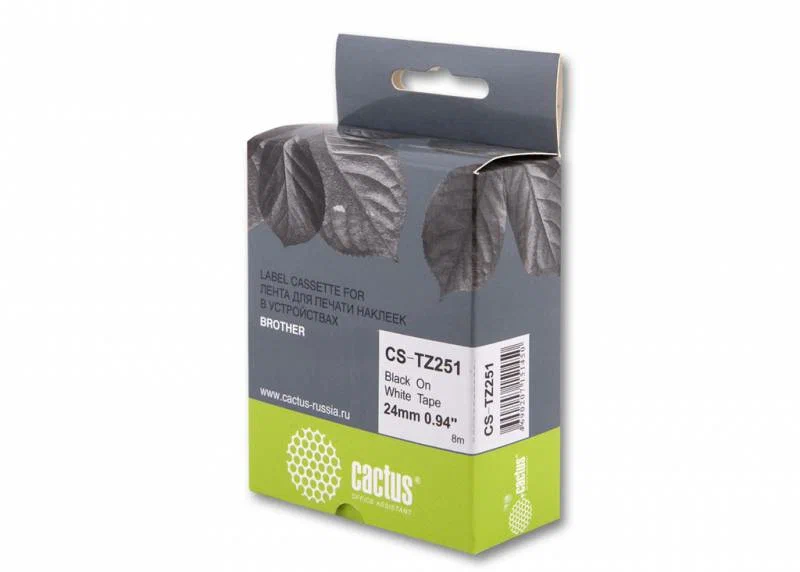 Картридж ленточный Cactus CS-TZ251 TZe-251 черный на белом 24x8 для Brother 1010/1280/1280VP/2700VP